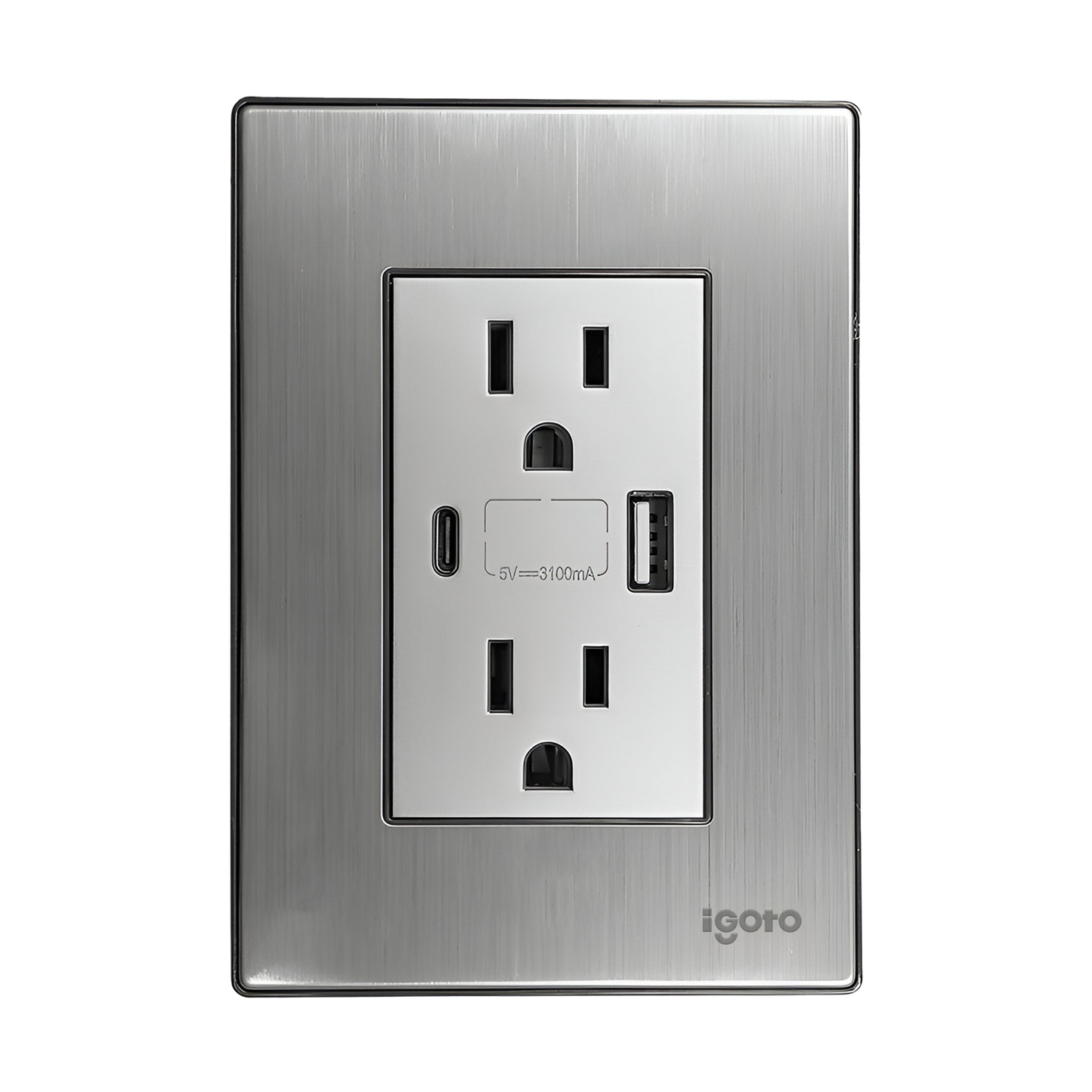 Tomacorriente Doble con tierra y puertos USB + C - Serie I