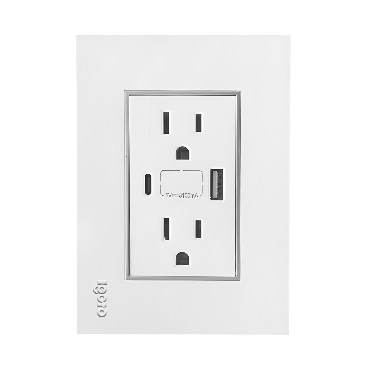 Tomacorriente Doble con tierra y puertos USB + C - Serie Z