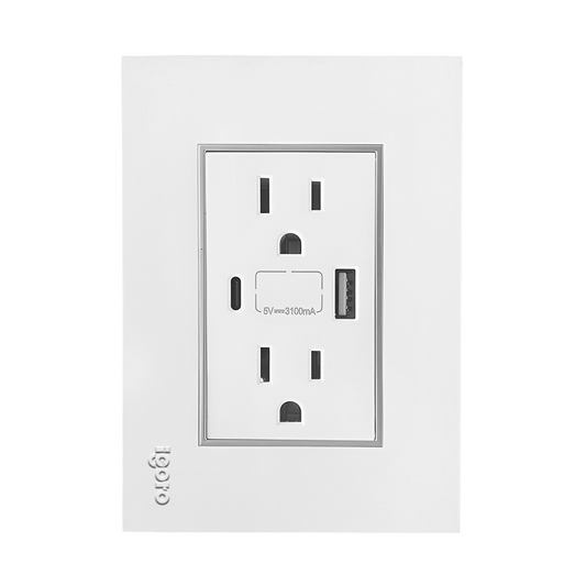Tomacorriente Doble con tierra y puertos USB + C - Serie Z