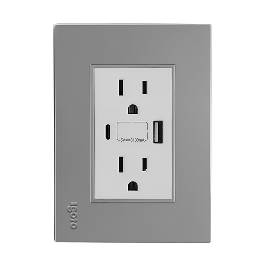 Tomacorriente Doble con tierra y puertos USB + C - Serie Z