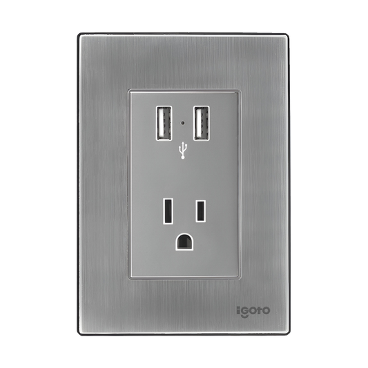 Tomacorriente con tierra + 2 USB - Serie I